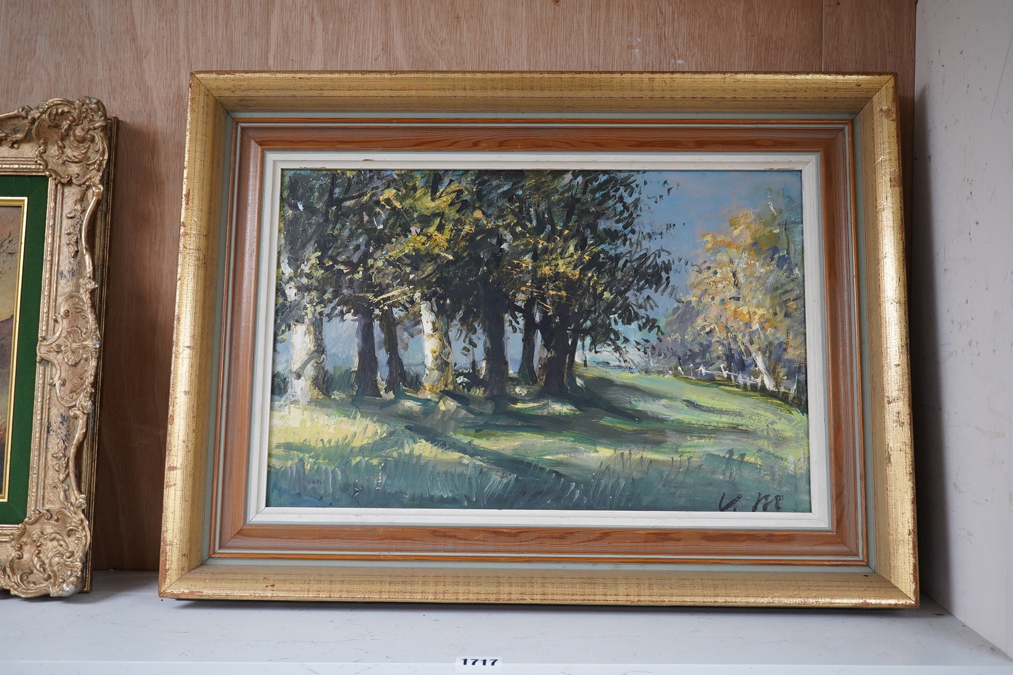 Impressionist oil on board, Woodland landscape, indistinctly signed, 28 x 43cm. Condition - good